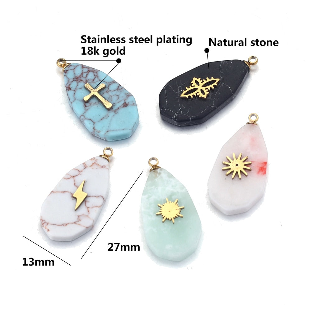 5pcs Natural Stone Drop shape Pendants Charms