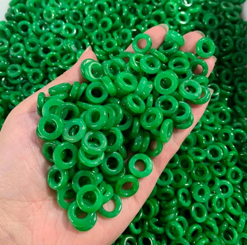 10pc Natural A Green Jade Doughnut 13mm Beads