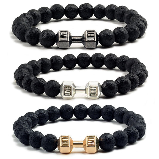 High Quality Men Beaded Bracelet Natural Black Lava