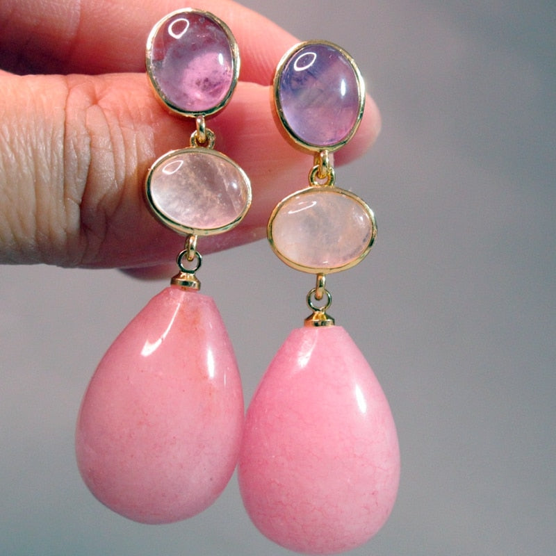 Quartz Jade Pink Aventurine Natural stones Earrings