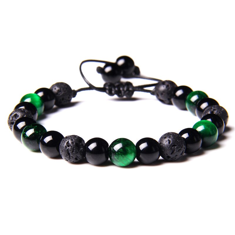 Green Natural Stone Beads Braided Bracelet Malachite
