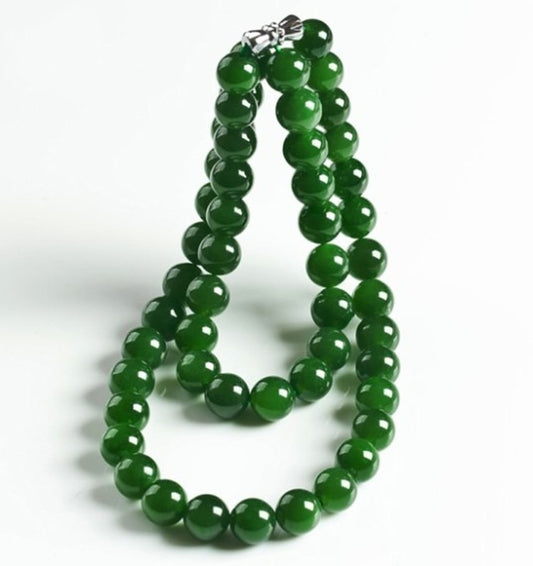 Genuine Natural Green Jade Beaded Necklace