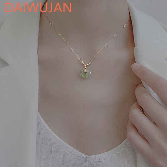 Ethnic 925 Silver Imitation Hetian Jade Necklace