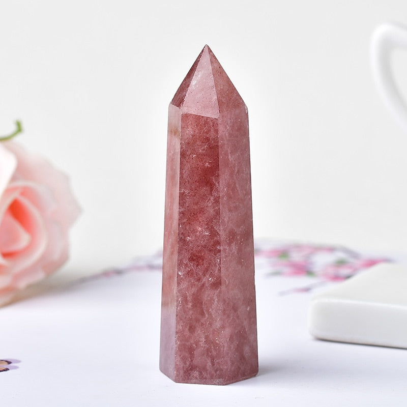Natural Crystal Point Strawberry Crystal Healing Stone