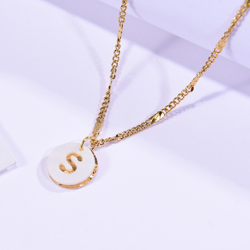 Gold Plated Stainless Steel Initial Necklace for Shell Letter