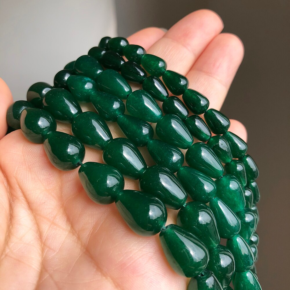 Water Drop Loose Stone Beads Dark Green Jades Spacer