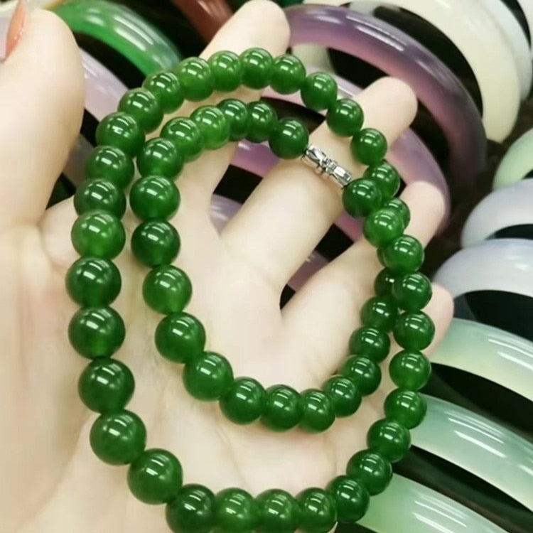 Genuine Natural Green Jade Beaded Necklace
