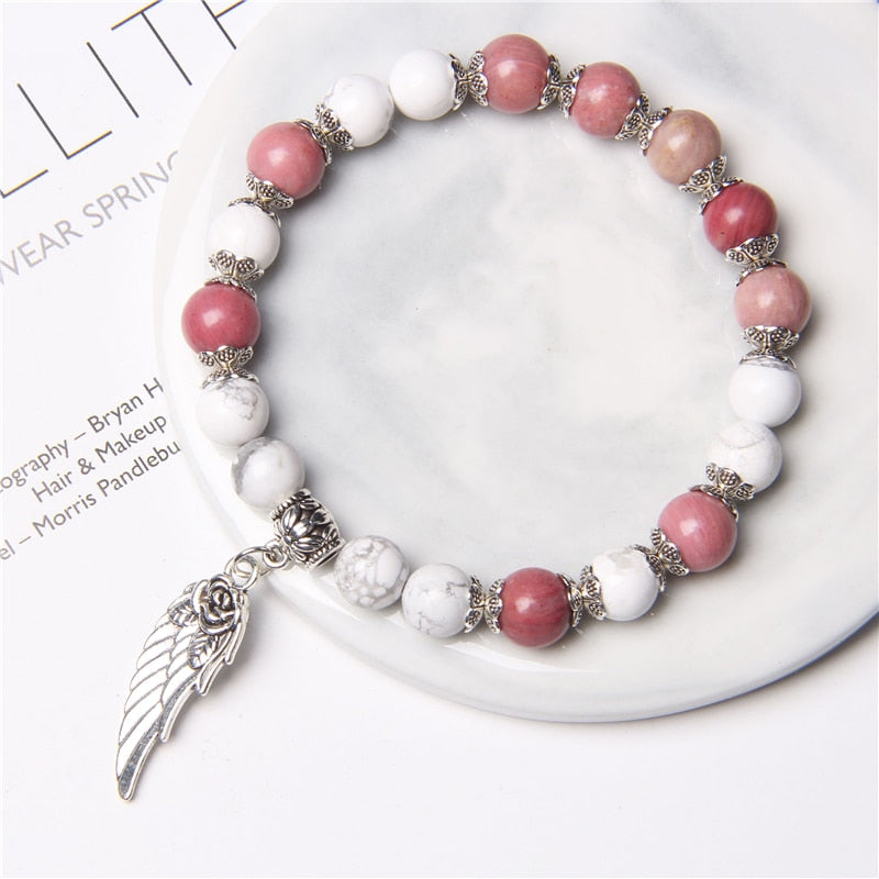 Handmade Rose Angel Wing Bracelet Natural Pink