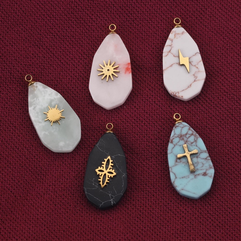 5pcs Natural Stone Drop shape Pendants Charms