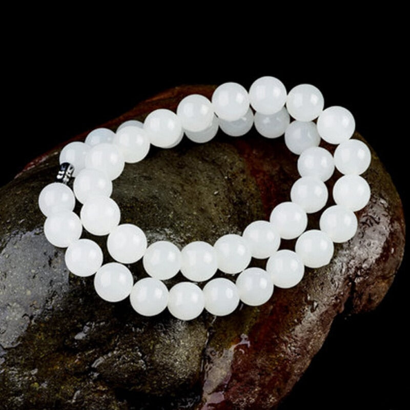 White Jade Beaded Necklace Beads Natural