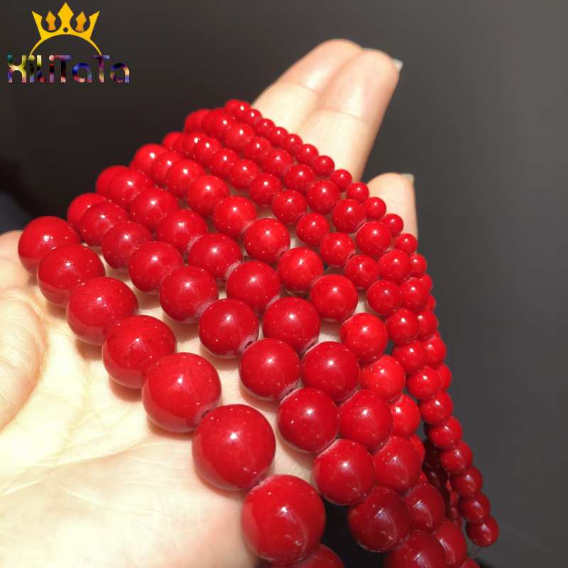 Red Coral Jades Beads Natural Round Loose Stone Beads