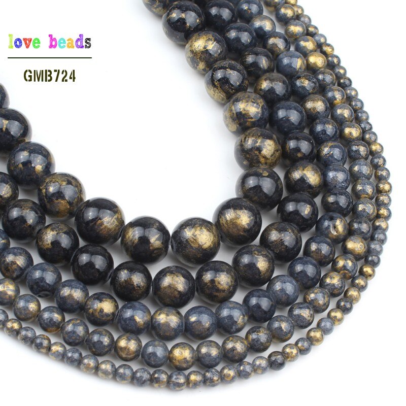 Jades with Gold Lapis Lazuli Round Loose Stone Beads