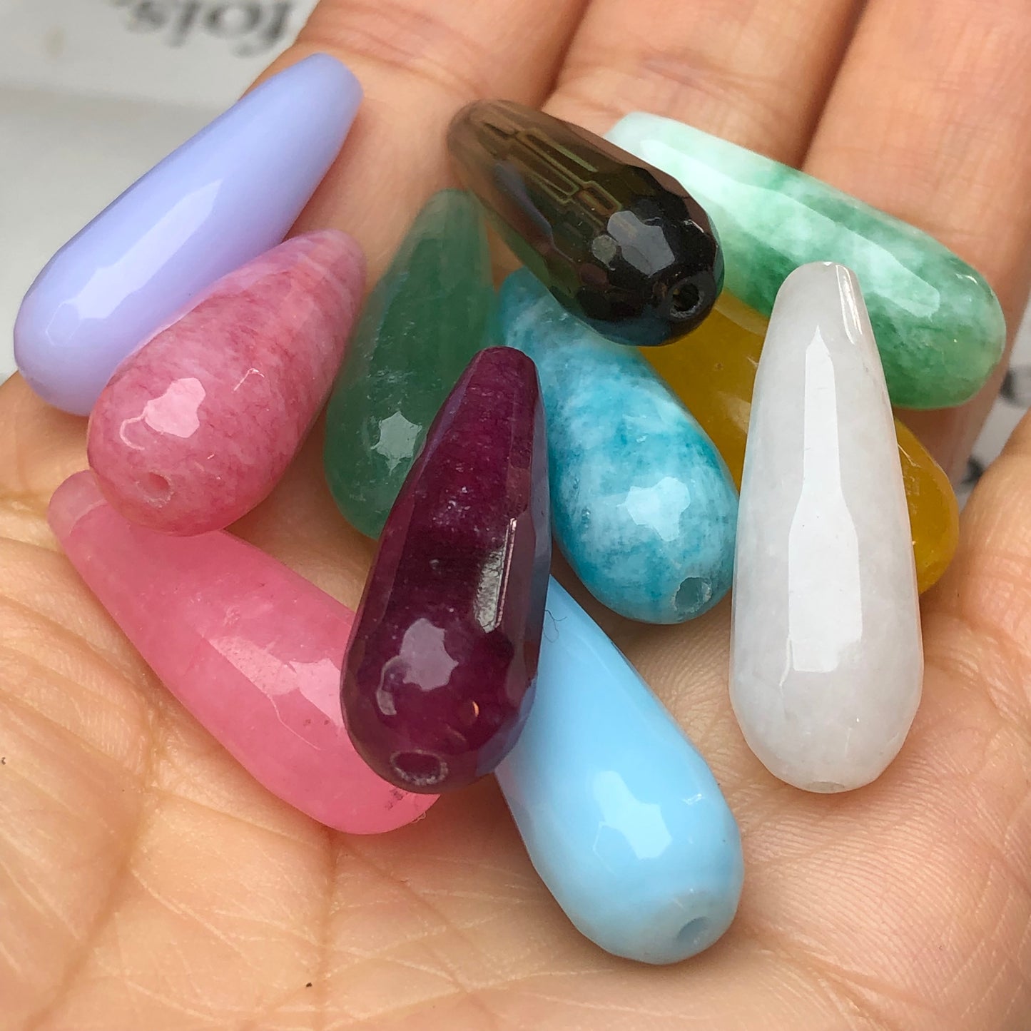 Water Drop Faceted Colorful Chalcedony Jades Natural Stone