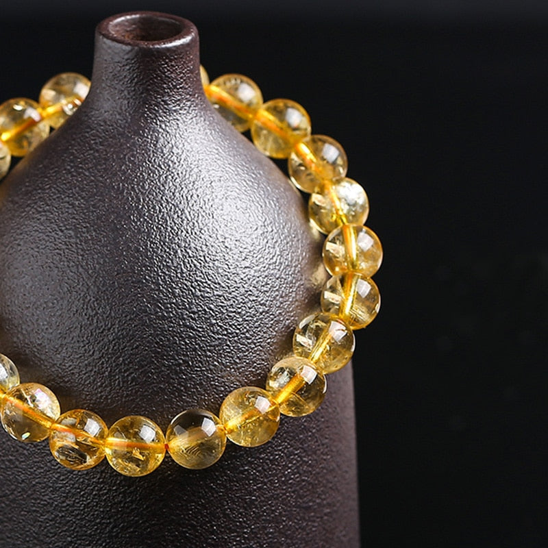 JD Natural Stone Citrines Yellow Crystal Beads Bracelet