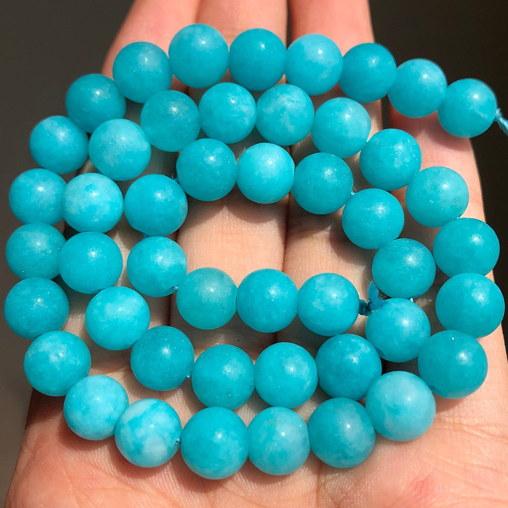 Matte Blue Pink Jades Beads Natural Stone Frost Round