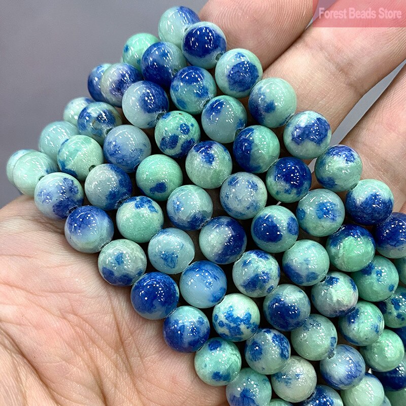 Green Blue Persian Jades Round Loose Spacer Bead