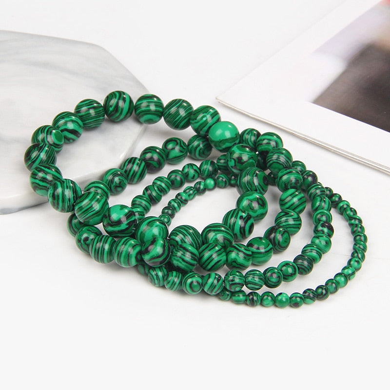 Natural Green Malachite Stone Bracelet Round Beads