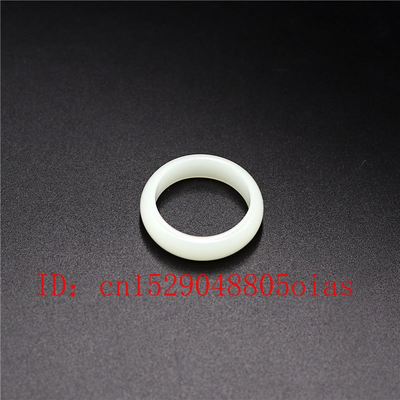 Natural White Hetian Jade Ring Chinese Jadeite Amulet