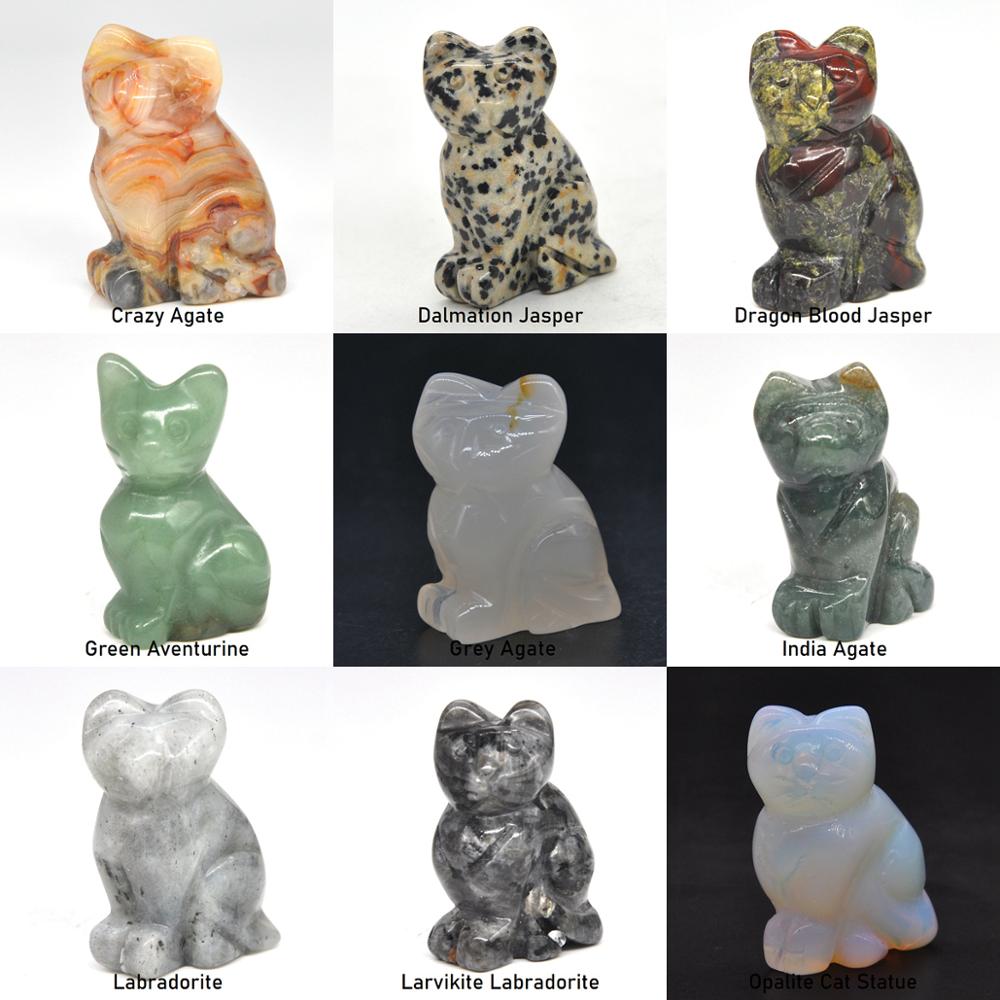 Cat Statue Natural Gemstone Carving Healing