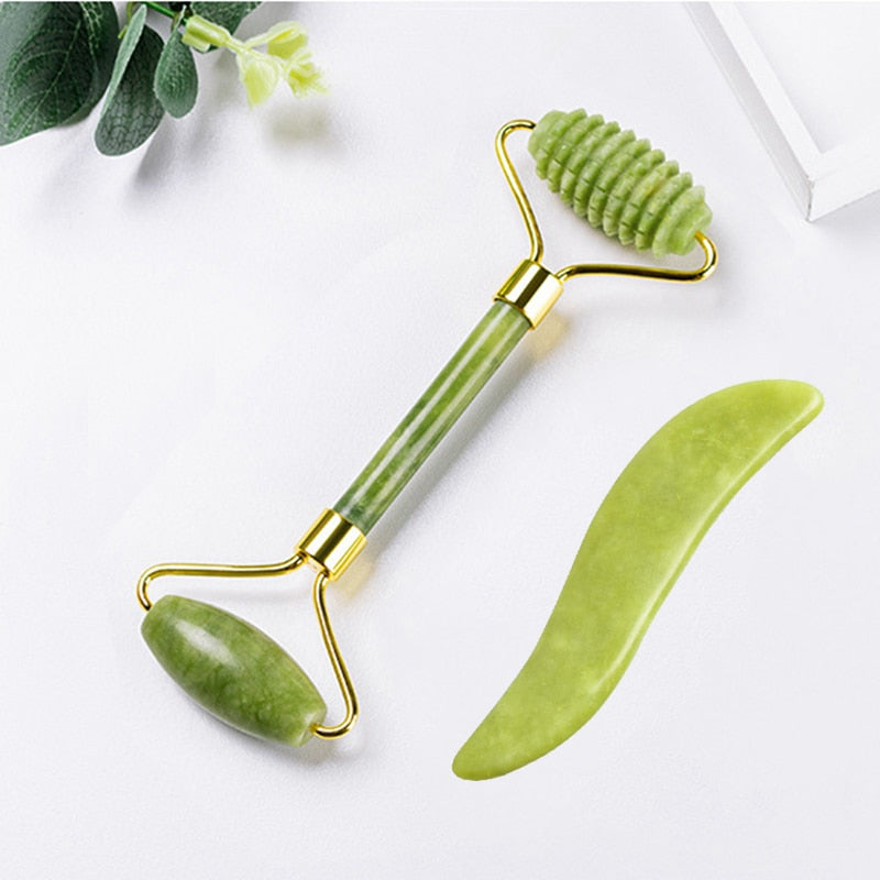 Natural Face Massager Guasha Jade Roller Scraper