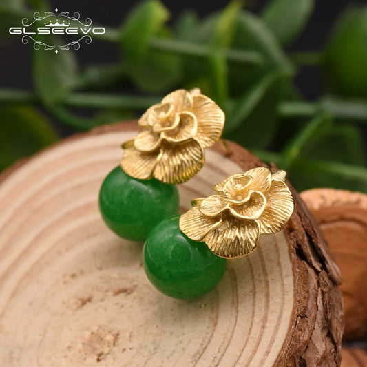 Ear Pin Natural Round Jade Drop Earrings For Women