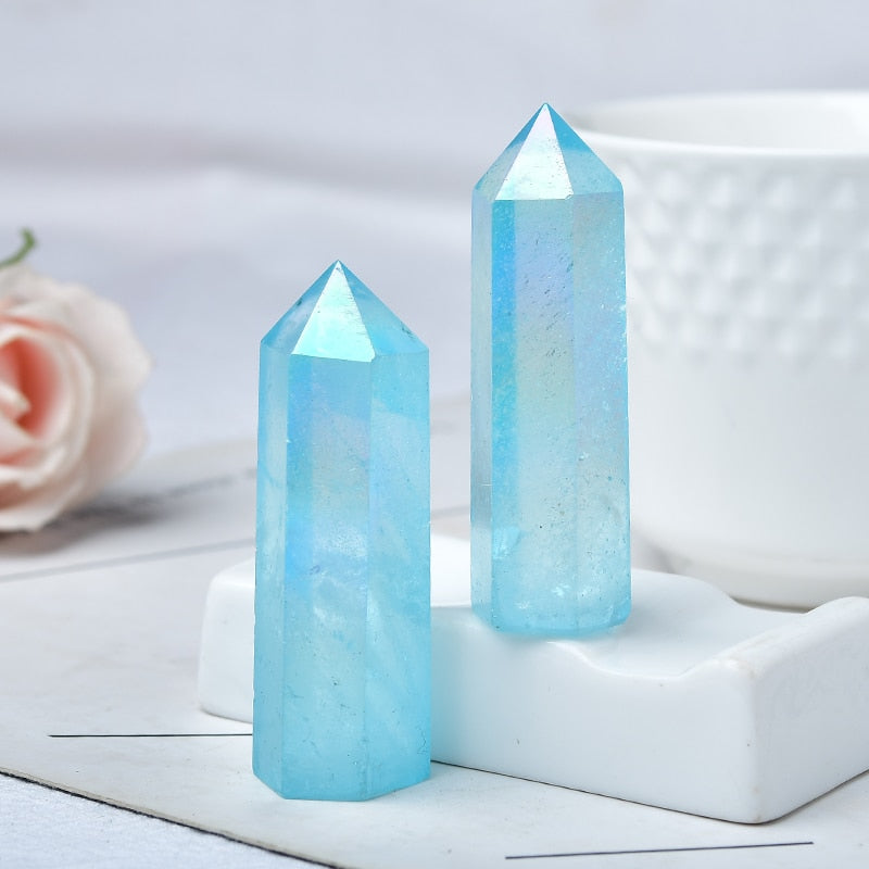 Natural Blue Aura Clear Quartz Crystal Point