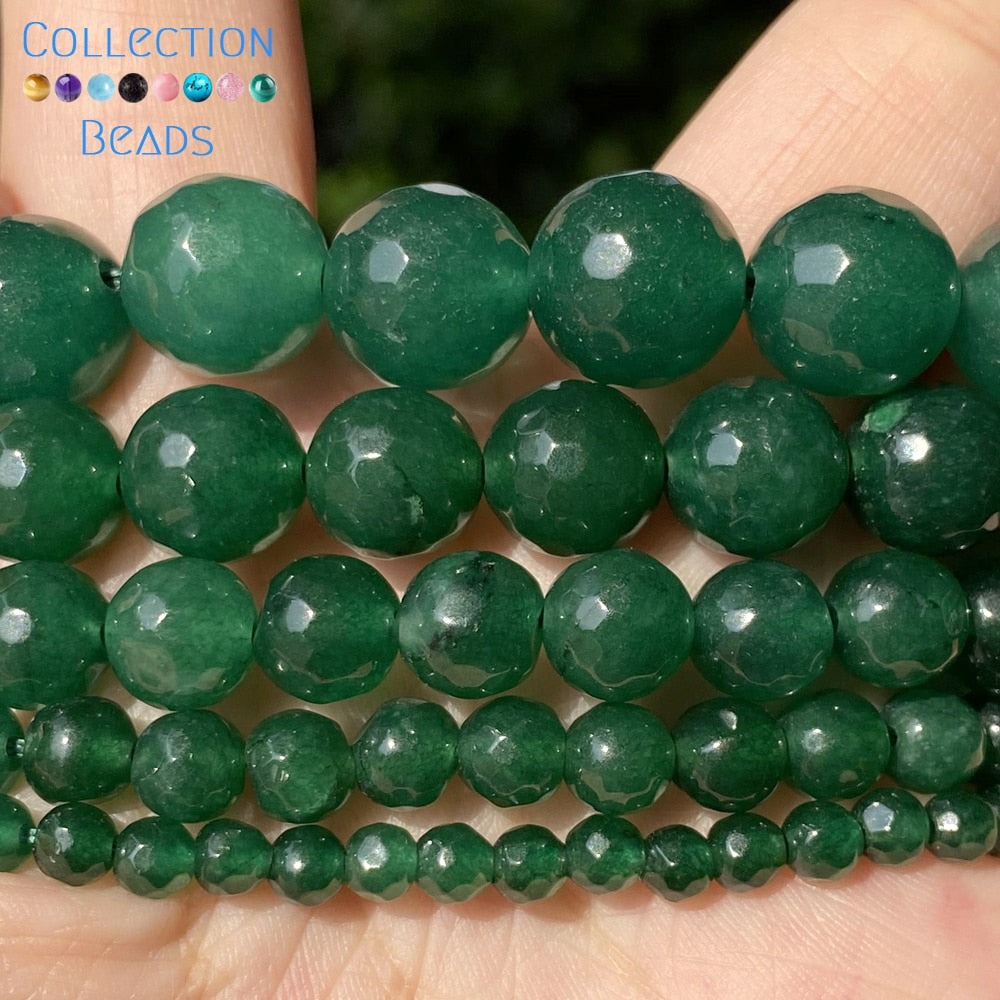 Natural Stone Faceted Green Jades Round Beads