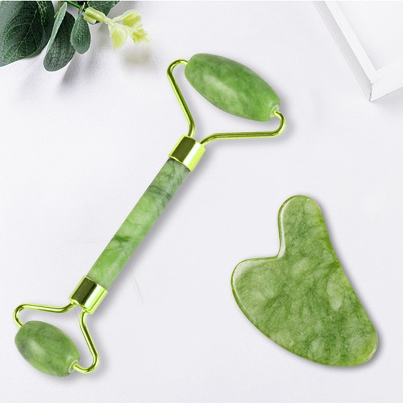 Natural Face Massager Guasha Jade Roller Scraper