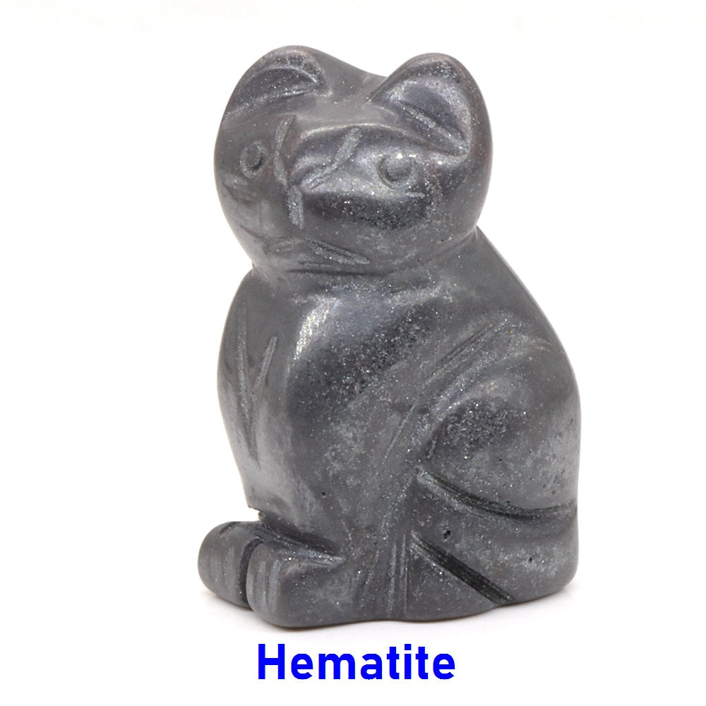 Cat Statue Natural Gemstone Carving Healing