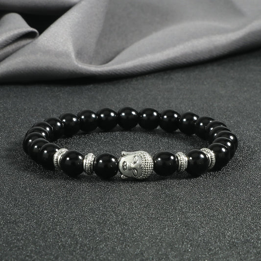 Buddha Head Bracelet Natural Onyx Lava Beads Bangle