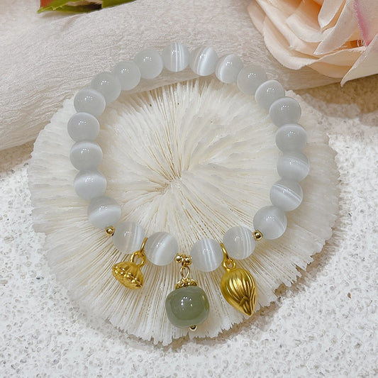 Gold Filled Lotus Natural Hetian Jade Bracelets