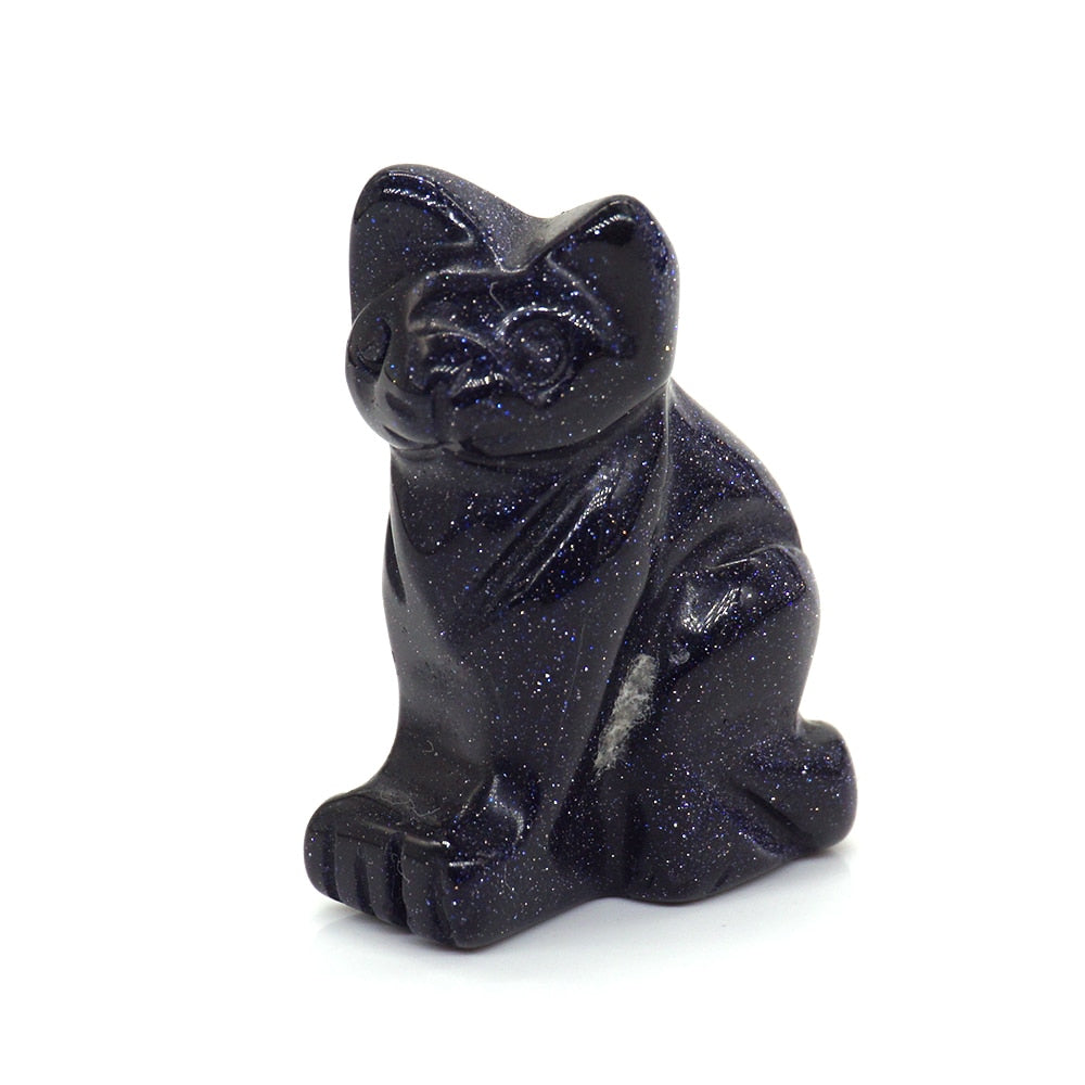 Cat Statue Natural Gemstone Carving Healing