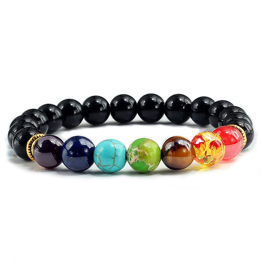 7 Chakra Natural Stone 8mm Beads Bracelet Men