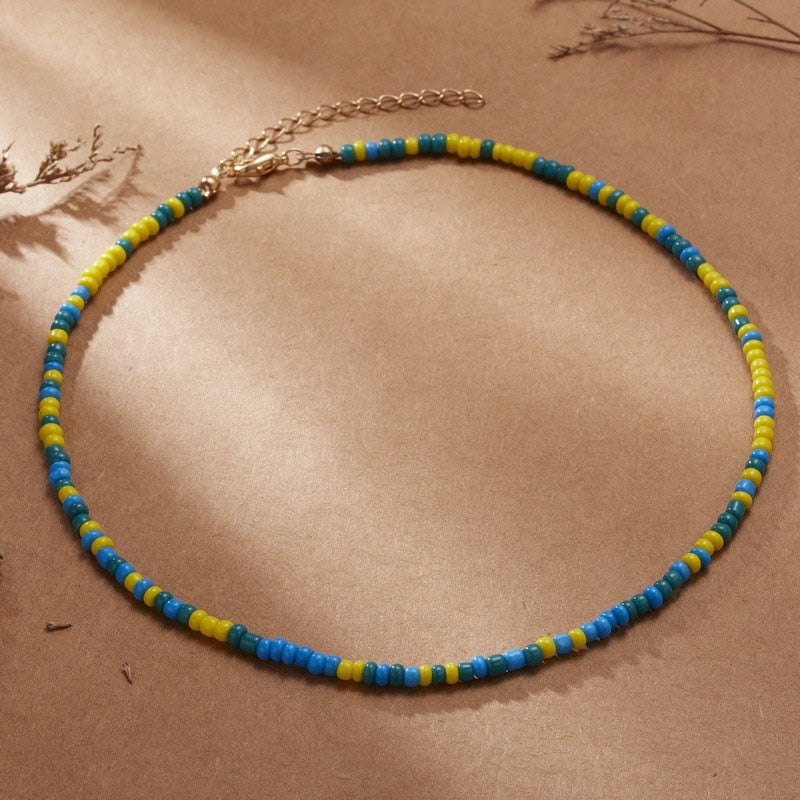 Boho Chic Seed Beads Necklace Colorful Neck Chain