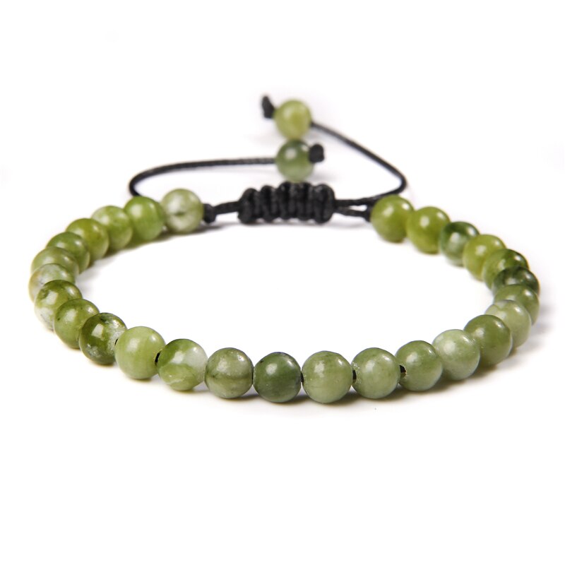 Men Bracelets Adjustable 6 mm Natural Green Jade