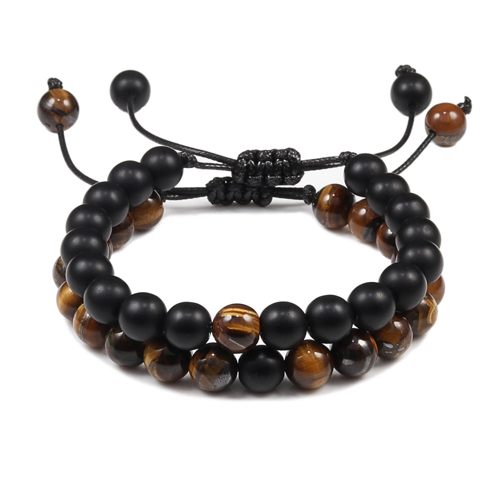 Men Bracelet Tiger Eye Stone Braided Black