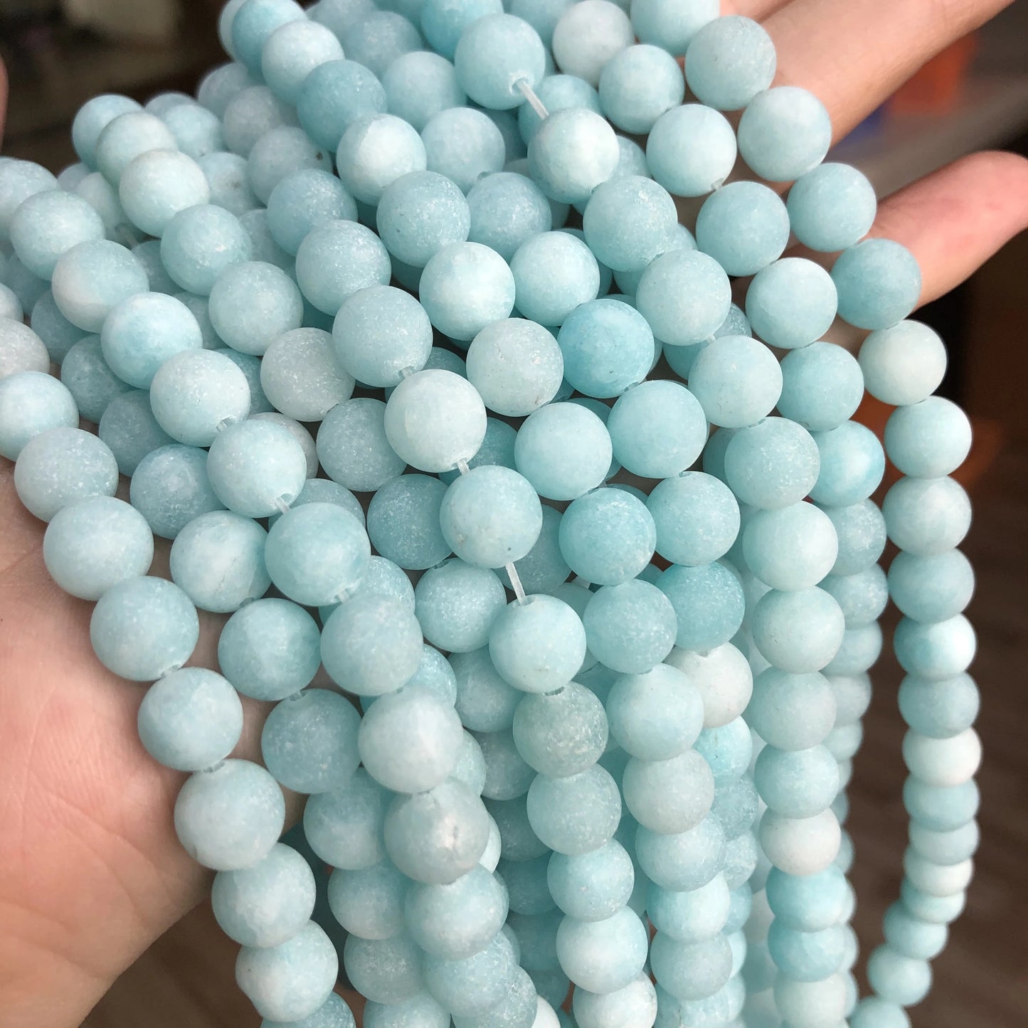 Frosted Blue River Amazonite matte Jades beads