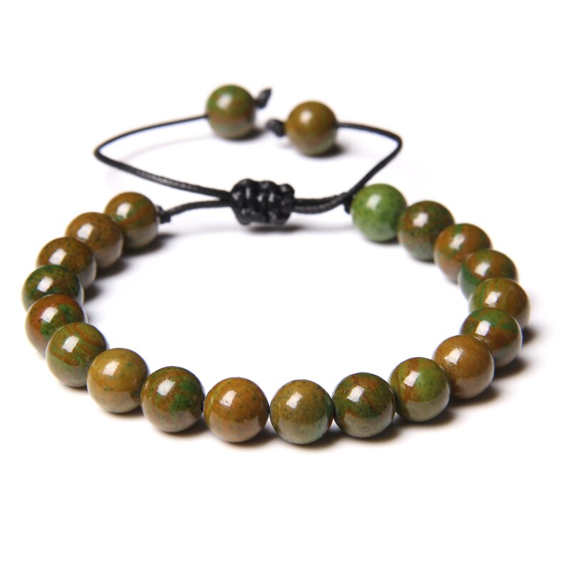 Green Natural Stone Beads Braided Bracelet Malachite