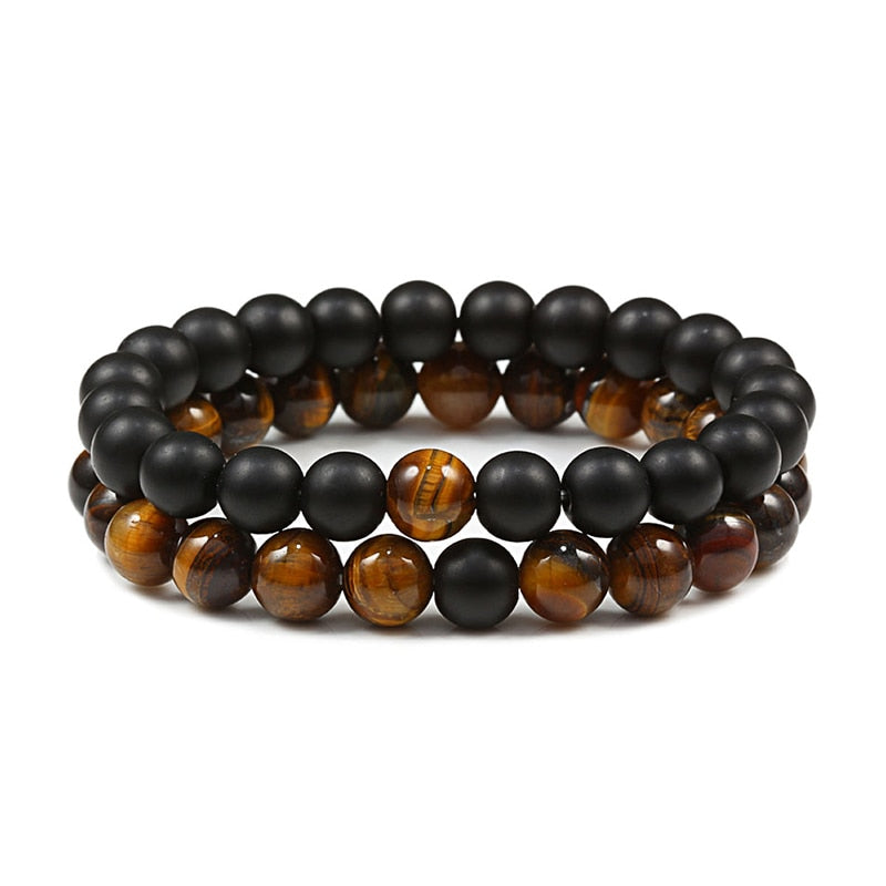 Men Bracelet Tiger Eye Stone Braided Black