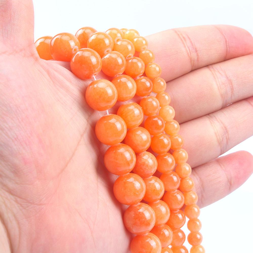 Natural Stone Orange Jades Beads For Jewelry Making Round