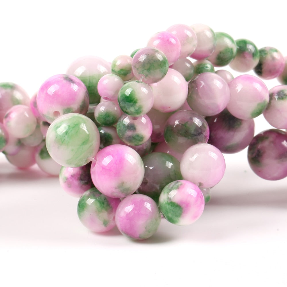 Pink Green Spot Jades Round Natrual Stone Beads