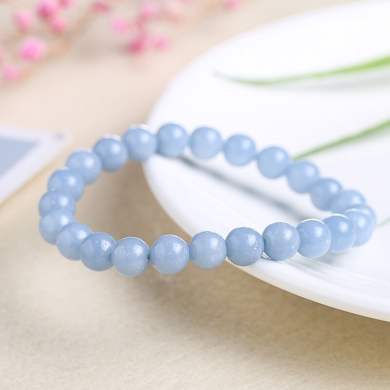 JD Natural Stone Blue Angelite Angel Bracelet