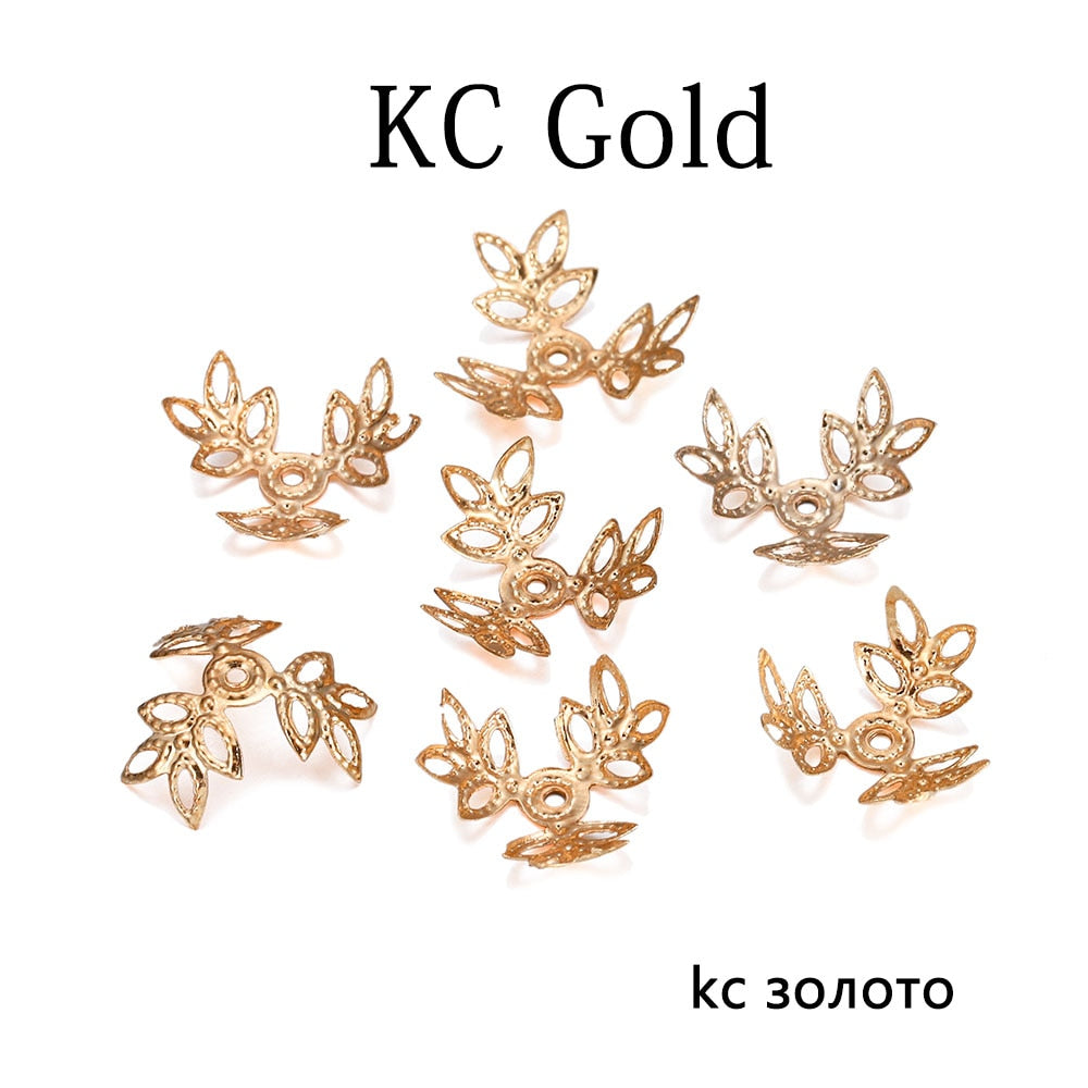 Metallic KC Gold Three leaves Spacer Beads End Cap