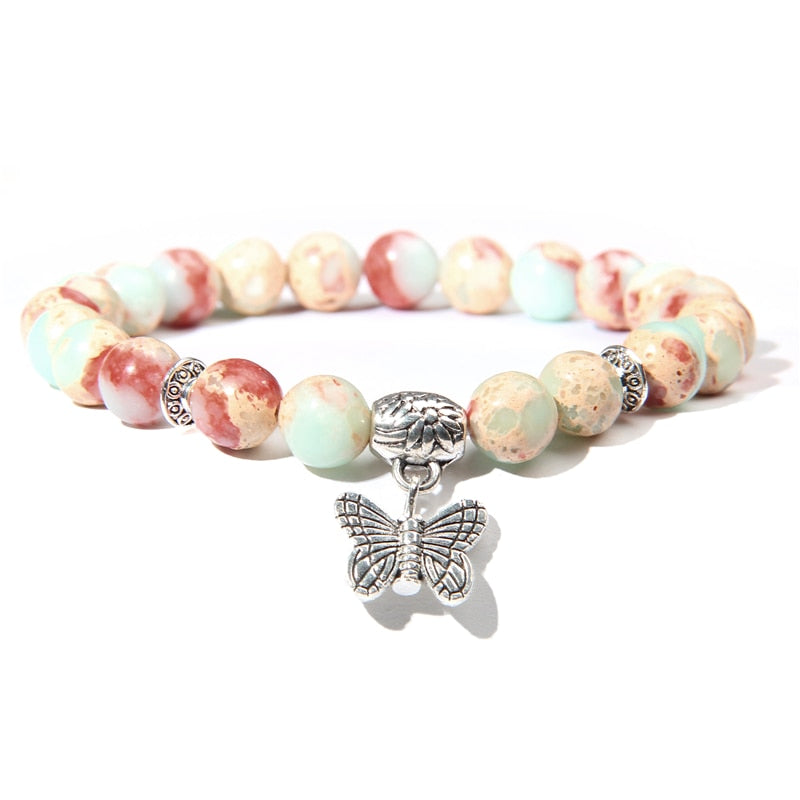 Natural Pink Quartzs Bracelet Butterfly Pendant