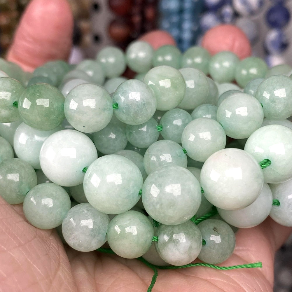 Natural Green Burmese Jades Stone Beads Round