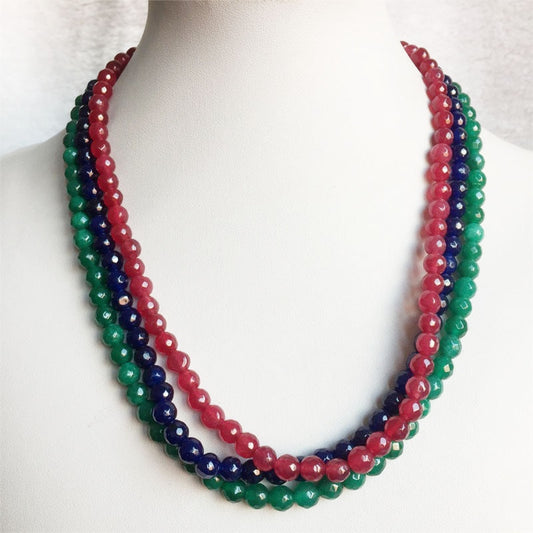 Faceted Sapphire Emerald Ruby Jade Necklace Natural Stone