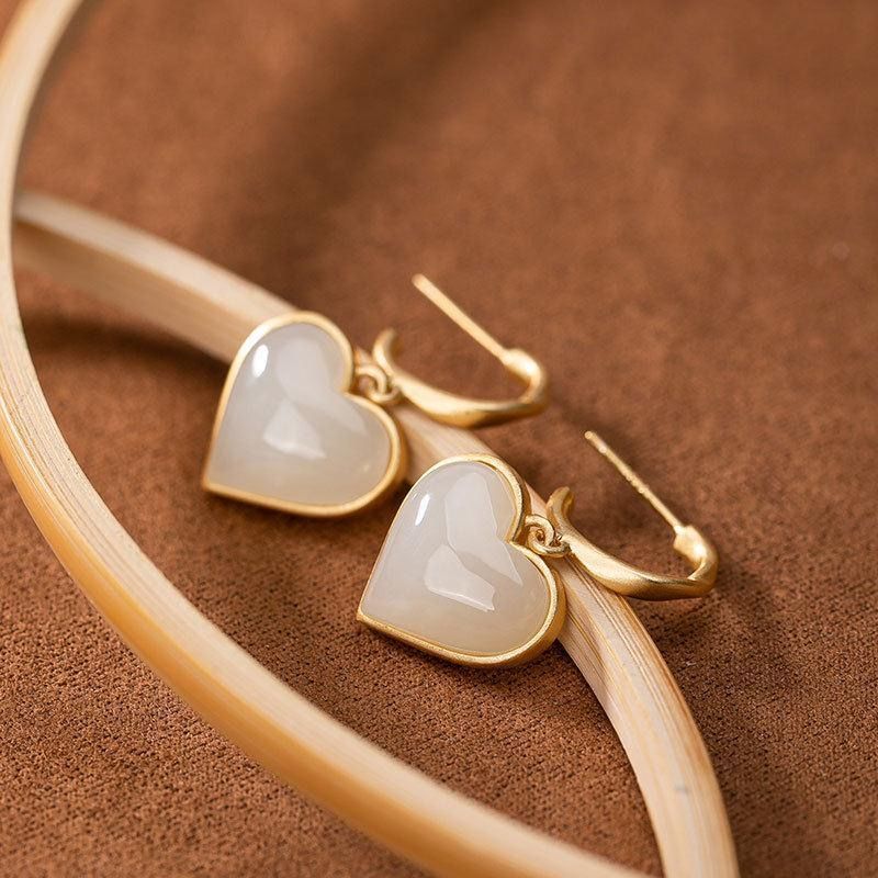 White Jade Heart Shaped Earrings charm romantic