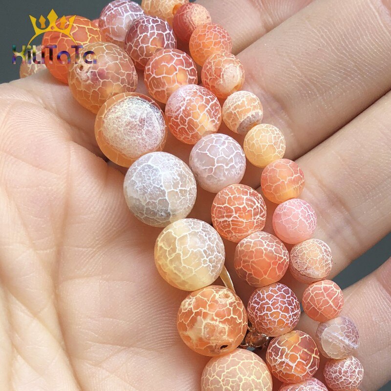Round Frost Cracked Black Crab Agates Beads