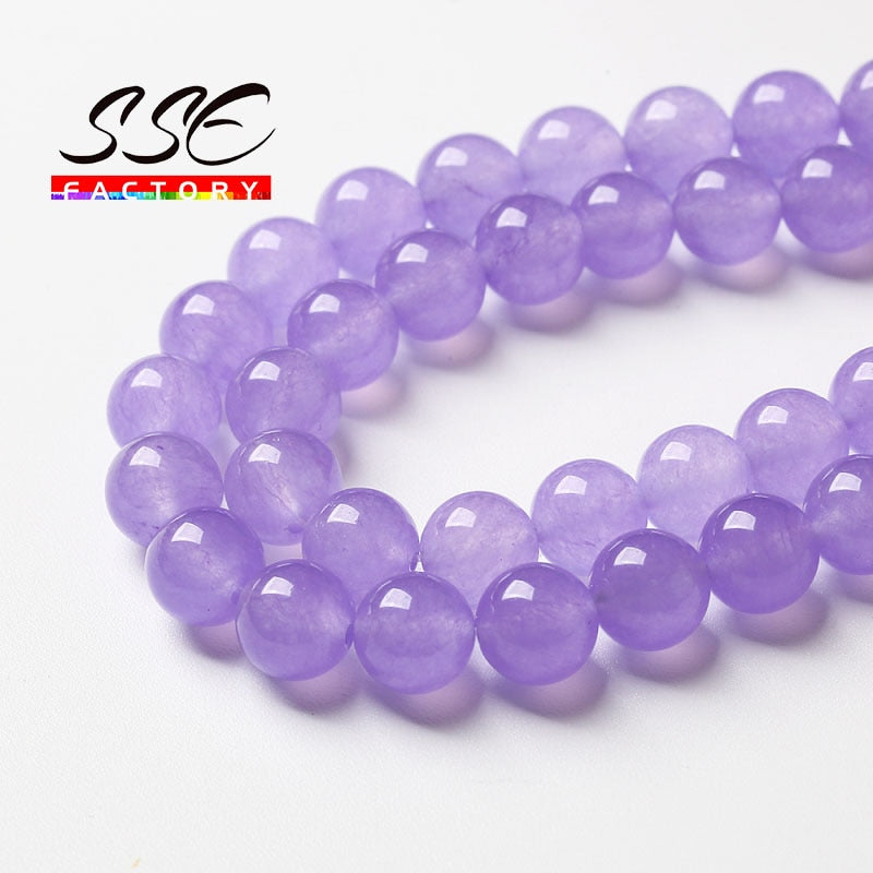Natural Lavender Purple Chalcedony Jades Beads