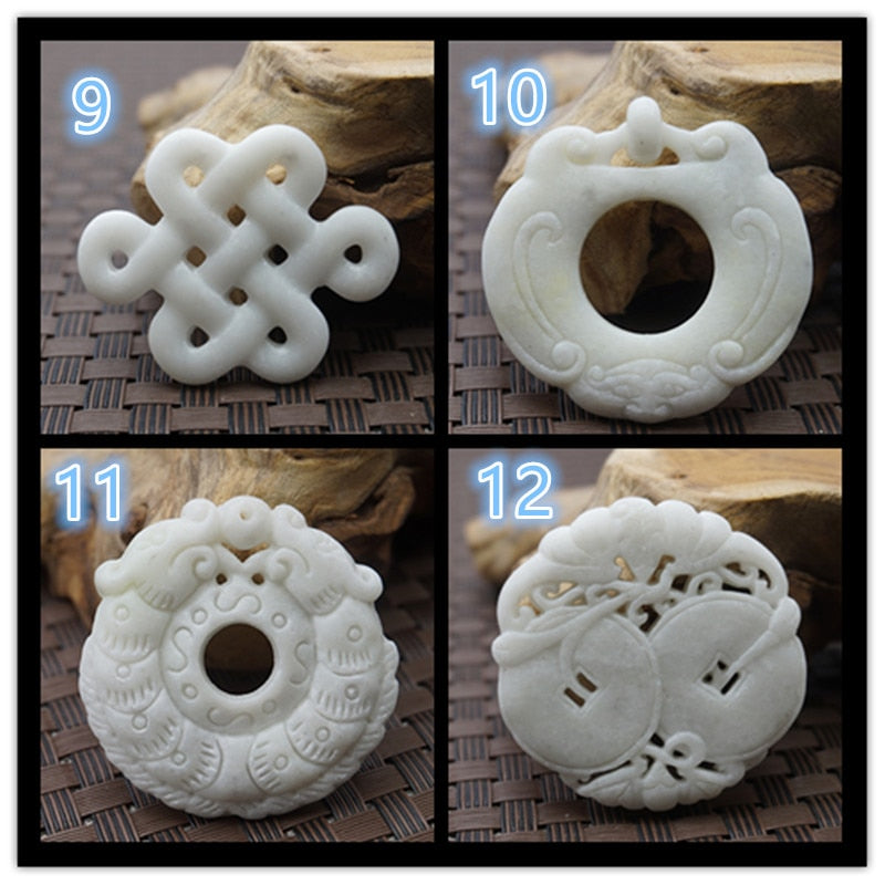 Natural White Jade Carved Lucky Pendant Necklace
